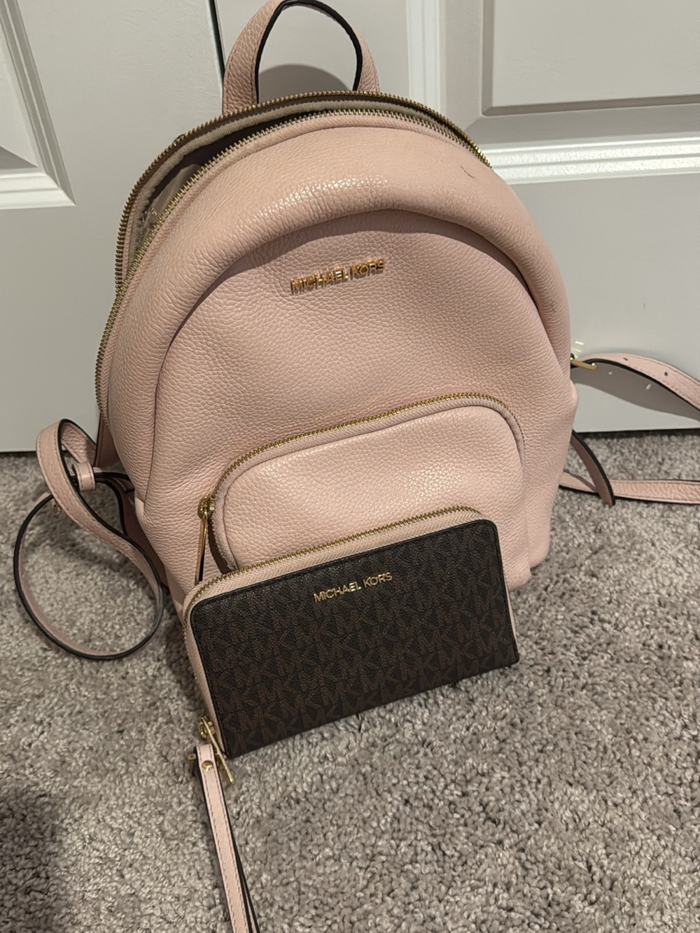 Michael Kors Blush Pink Pebbled Leather Mini Backpack with Signature Wallet